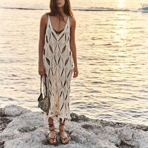 Rare Zara neutral Crochet Beach Cover-Up Dress